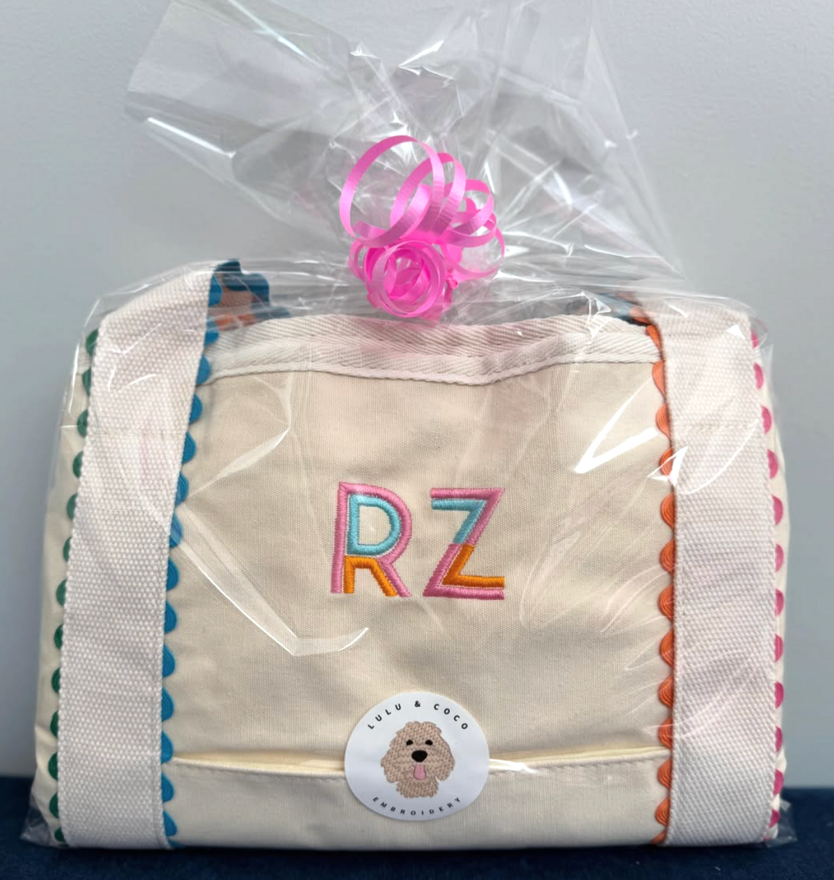 Multi-color Scalloped Canvas Tote with Button Closure
