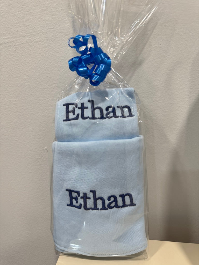 Baby Boy Items - Bib, Burp Cloth, Towel, Blanket + Teddy!