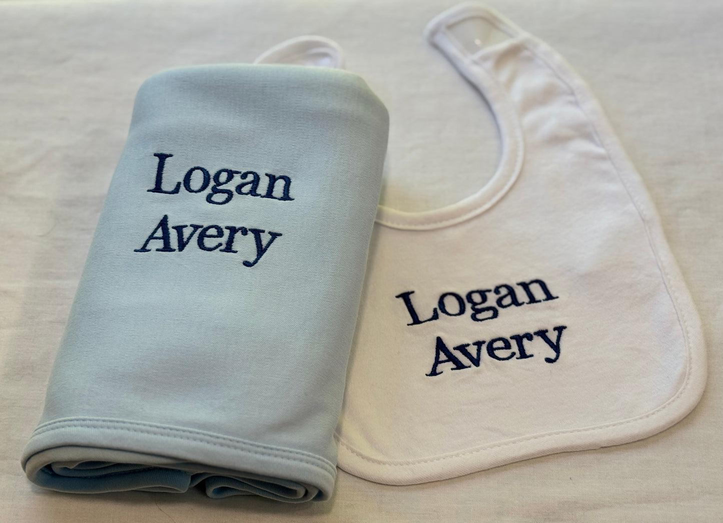 Baby Boy Items - Bib, Burp Cloth, Towel, Blanket + Teddy!