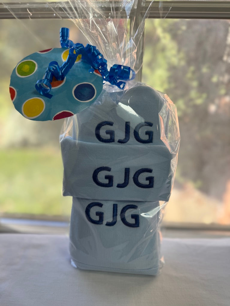 Baby Boy Items - Bib, Burp Cloth, Towel, Blanket + Teddy!