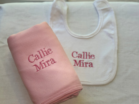 Baby Girl Items - Bib, Burp Cloth, Towel, Blanket + Teddy!