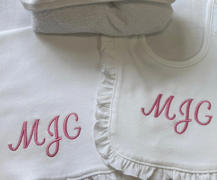 Baby Girl Items - Bib, Burp Cloth, Towel, Blanket + Teddy!